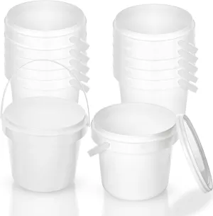 12 Pack 0.4 Gallon White Plastic Bucket Reusable Food Storage Round Pail Containers with Comfortable Handle and Airtight Lid for Kitchen Dining Room Family Picnic
