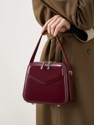 17CM leather design hanging ear series commuting eaves handbag 2939 wine Red