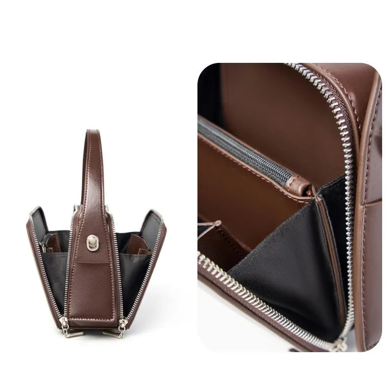 17CM leather design hanging ear series commuting eaves handbag 2939 wine Red