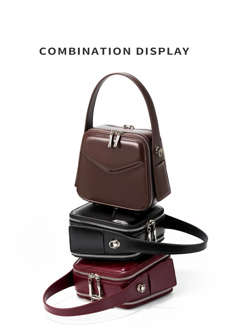 17CM leather design hanging ear series commuting eaves handbag 2939 wine Red