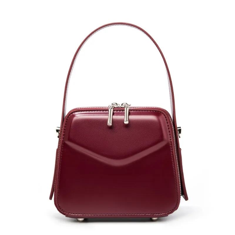 17CM leather design hanging ear series commuting eaves handbag 2939 wine Red