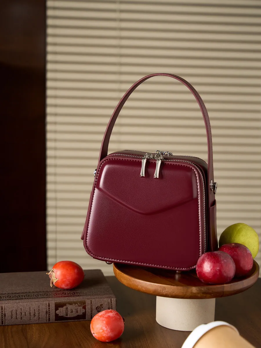 17CM leather design hanging ear series commuting eaves handbag 2939 wine Red