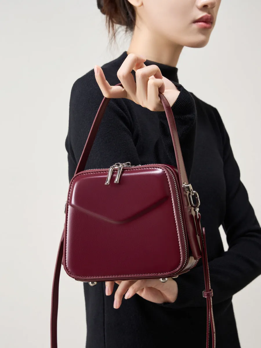 17CM leather design hanging ear series commuting eaves handbag 2939 wine Red