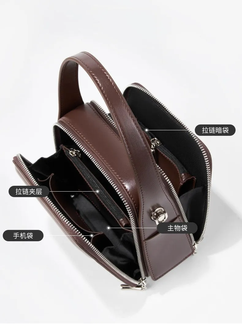 17CM leather design hanging ear series commuting eaves handbag 2939 wine Red
