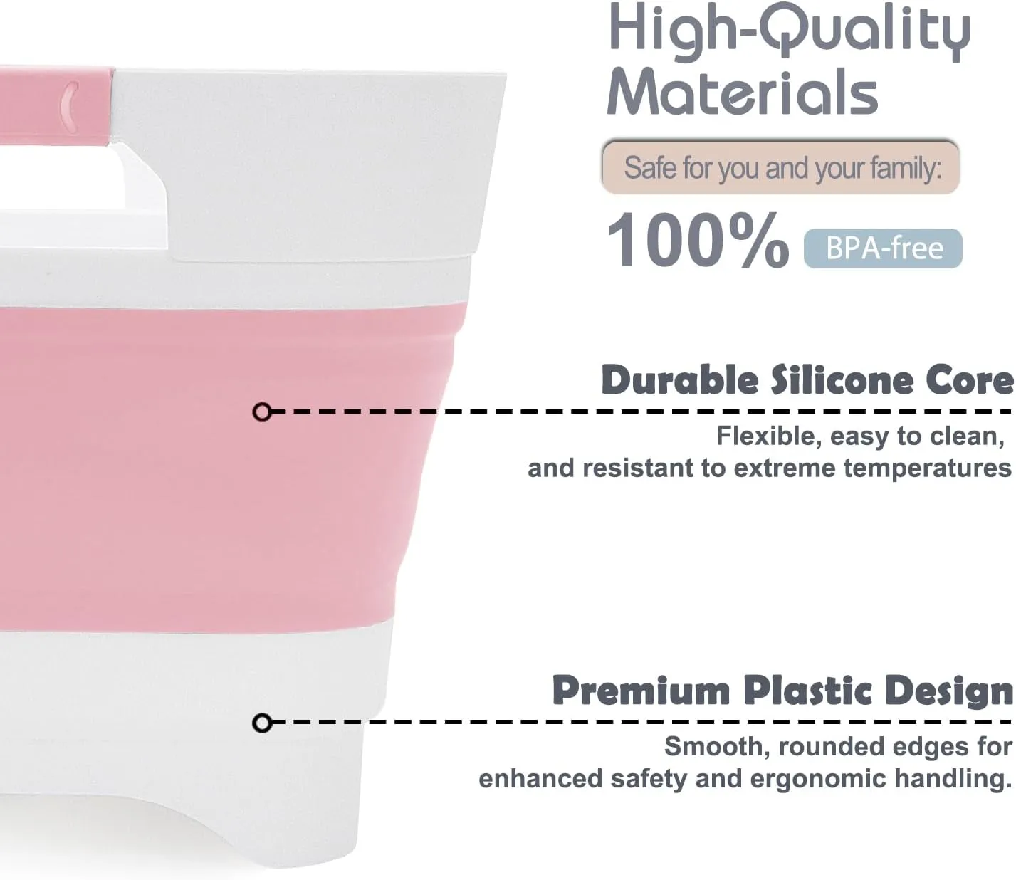 2.4 Gal Collapsible Wash Basin with Drain Plug, Space-Saving Multiuse Foldable Bucket, Portable Sink Tub, 9L Dishpan for Flush Pump Parts, Ice Beverage Tubs for Camping, Vegetable Washing, RV (Pink)