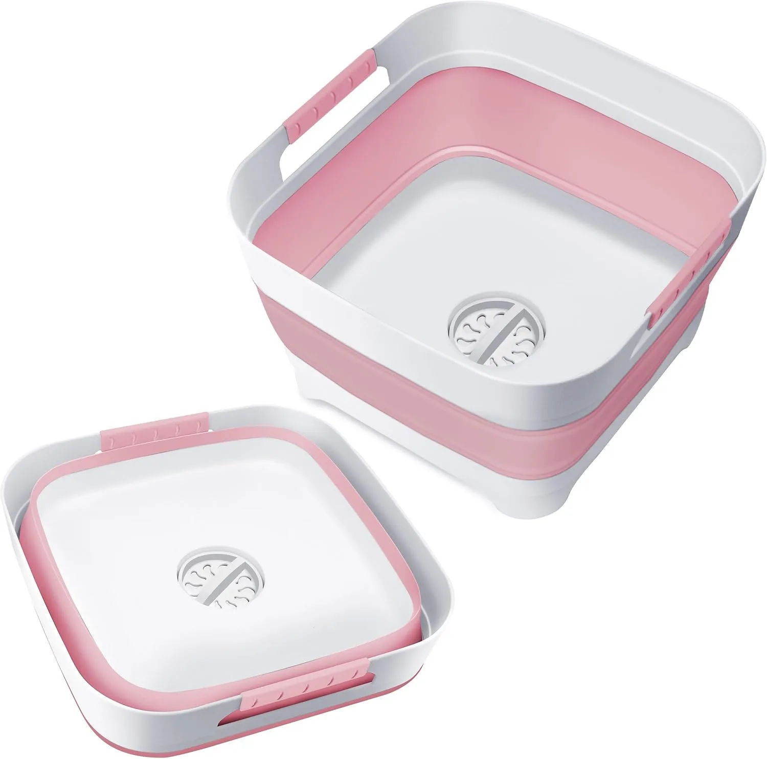 2.4 Gal Collapsible Wash Basin with Drain Plug, Space-Saving Multiuse Foldable Bucket, Portable Sink Tub, 9L Dishpan for Flush Pump Parts, Ice Beverage Tubs for Camping, Vegetable Washing, RV (Pink)