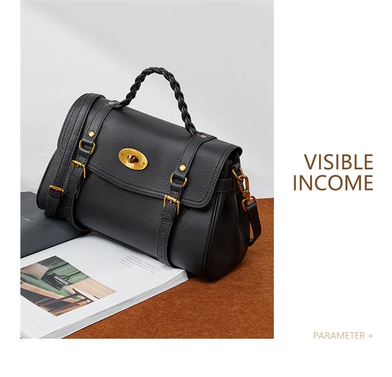 31CM genuine leather cowhide commuting hand-held shoulder tote bag 2866 black