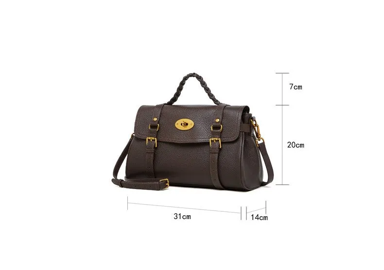 31CM genuine leather cowhide commuting hand-held shoulder tote bag 2866 black
