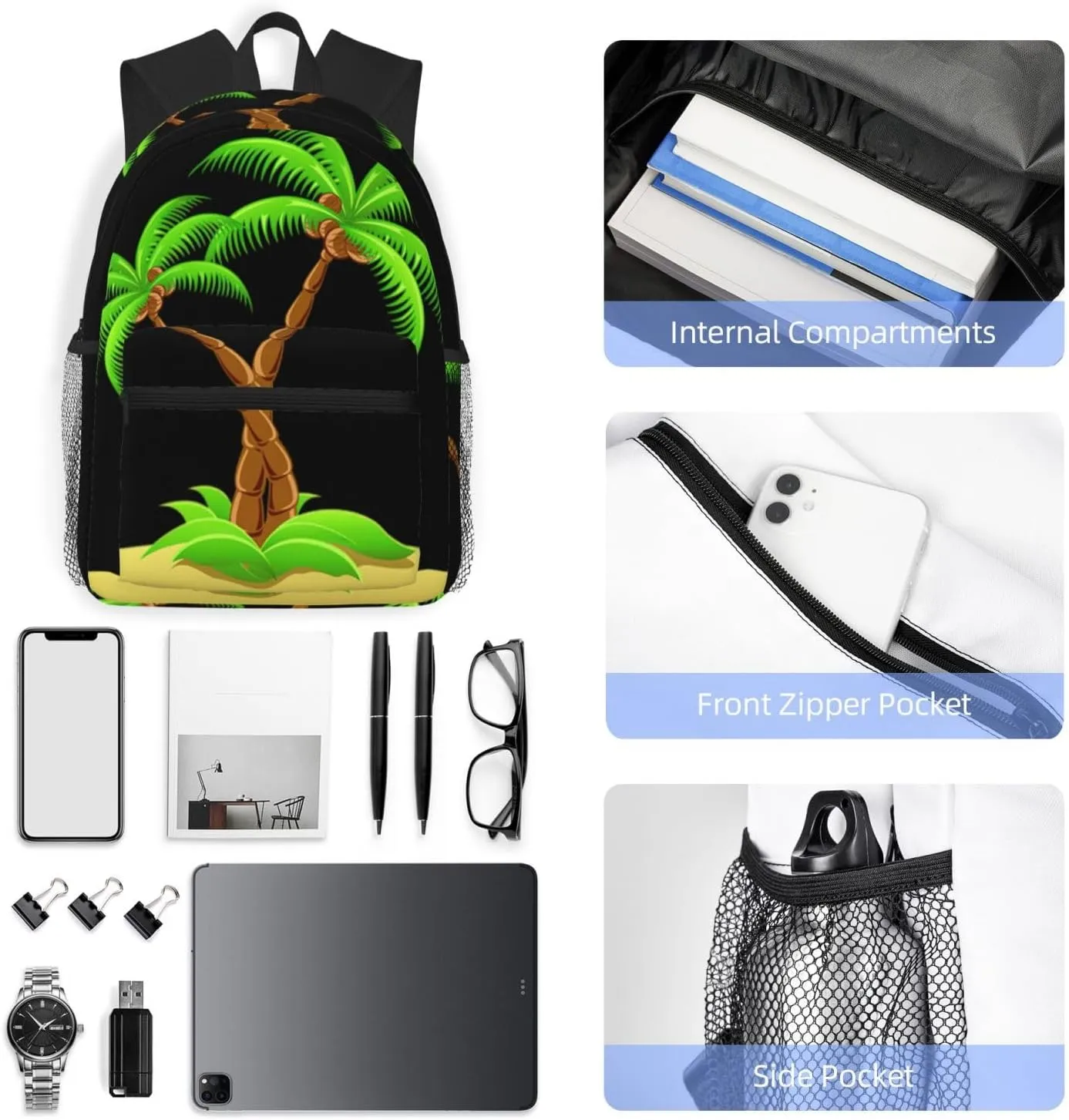 3d Palm Tree Print Backpack For Men And Women Lightweight Backpack Casual Daypack For Workplace Travel