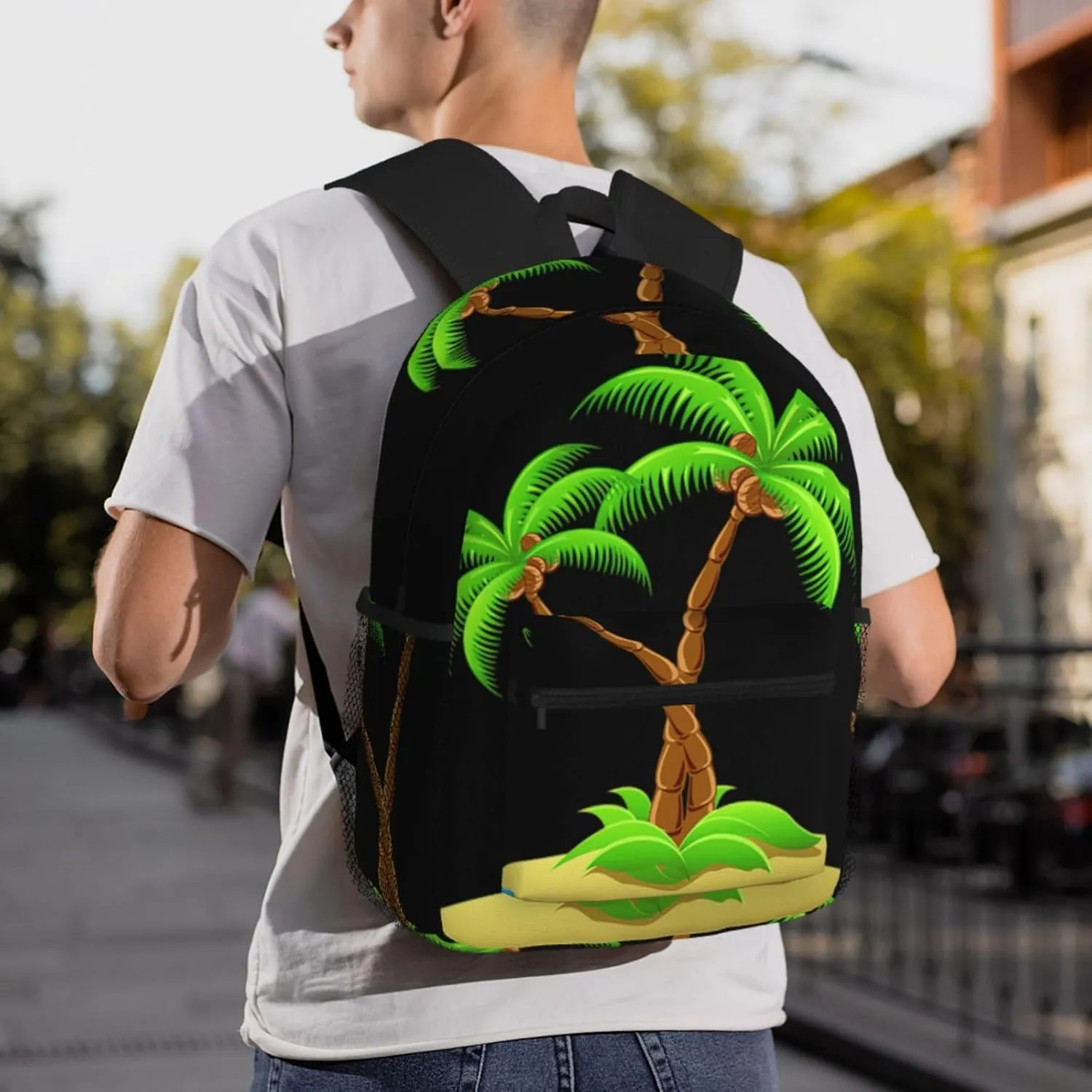 3d Palm Tree Print Backpack For Men And Women Lightweight Backpack Casual Daypack For Workplace Travel