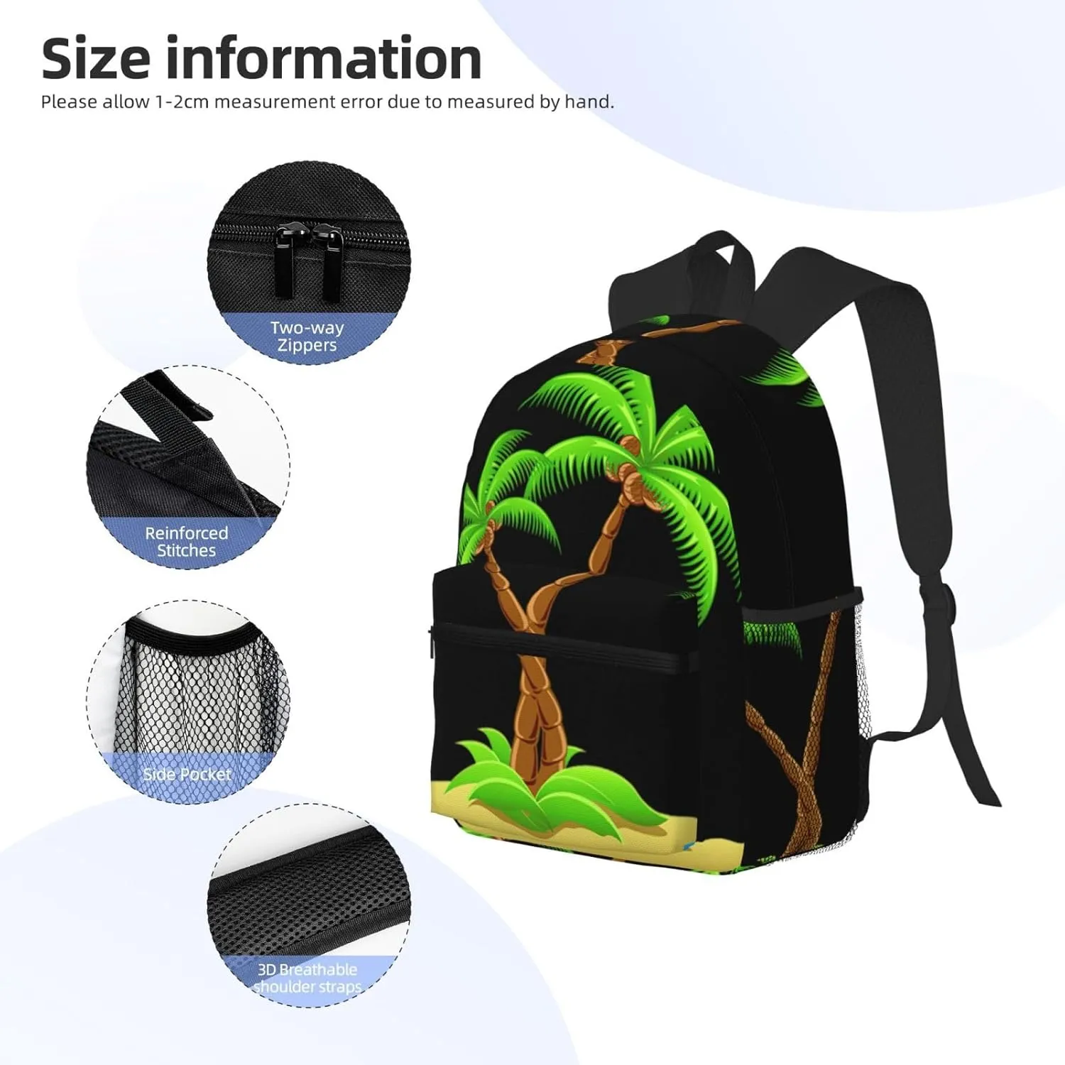 3d Palm Tree Print Backpack For Men And Women Lightweight Backpack Casual Daypack For Workplace Travel
