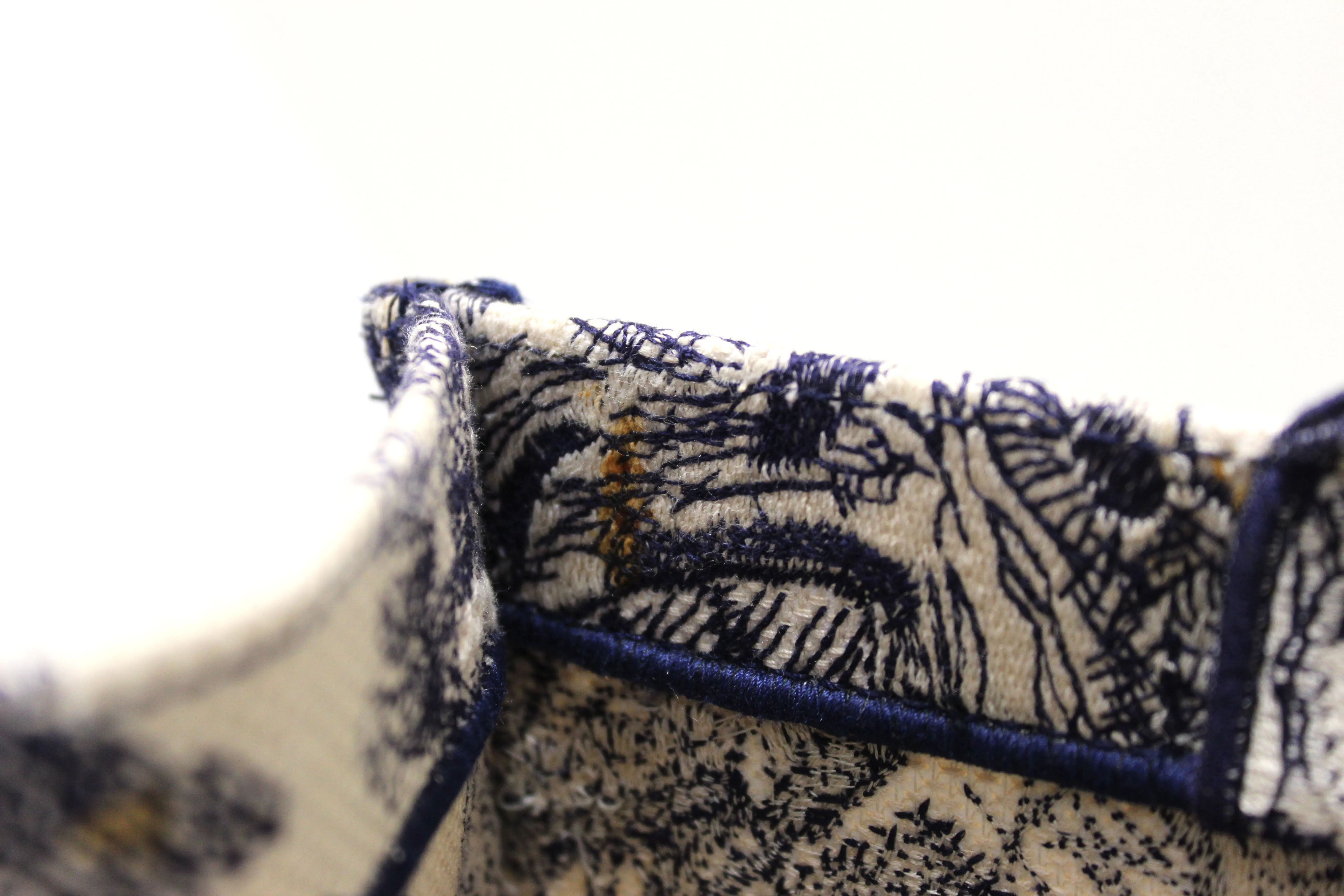 Authentic Christian Dior Blue Toile de Jouy Embroidery Medium Dior Book Tote