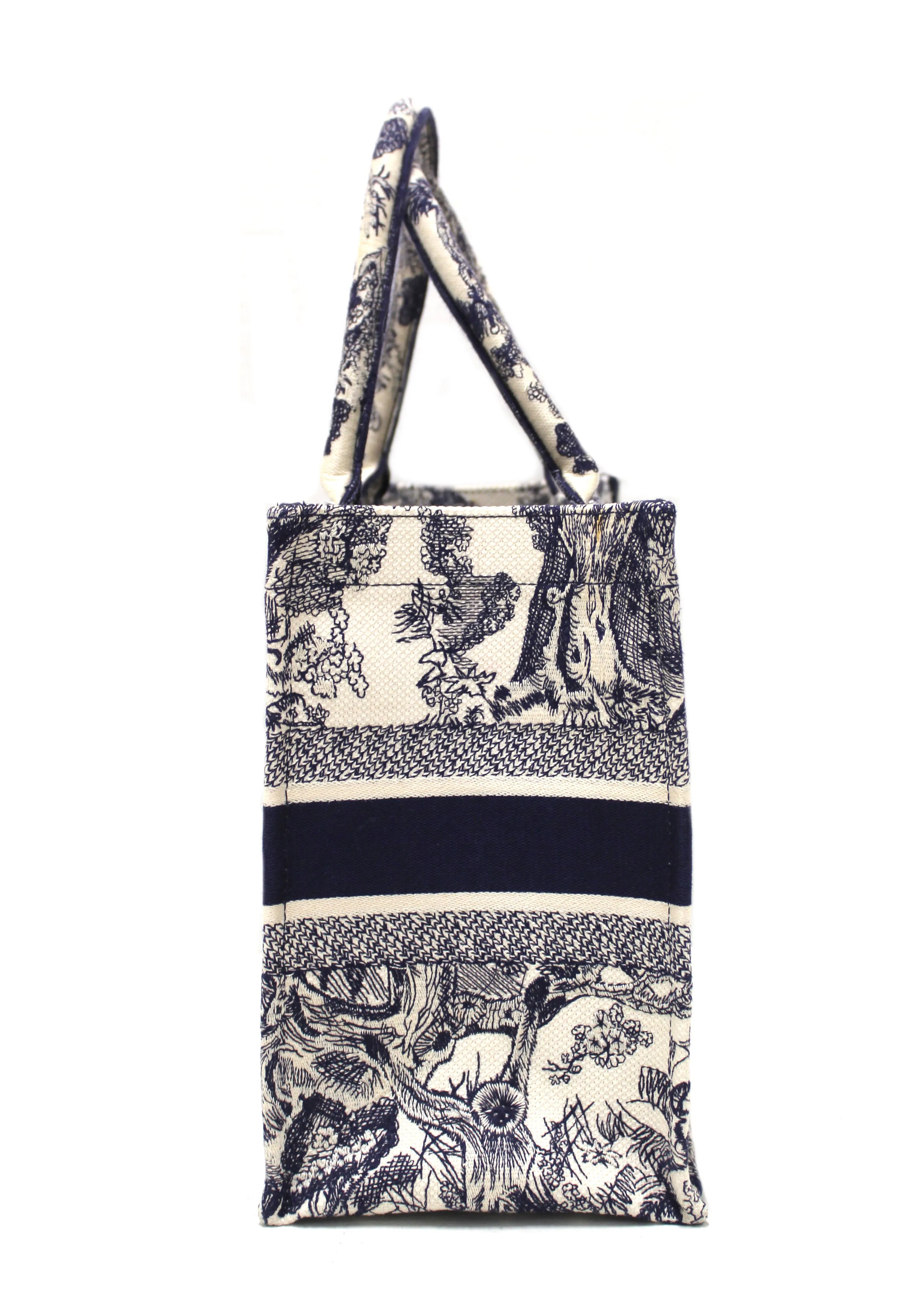 Authentic Christian Dior Blue Toile de Jouy Embroidery Medium Dior Book Tote