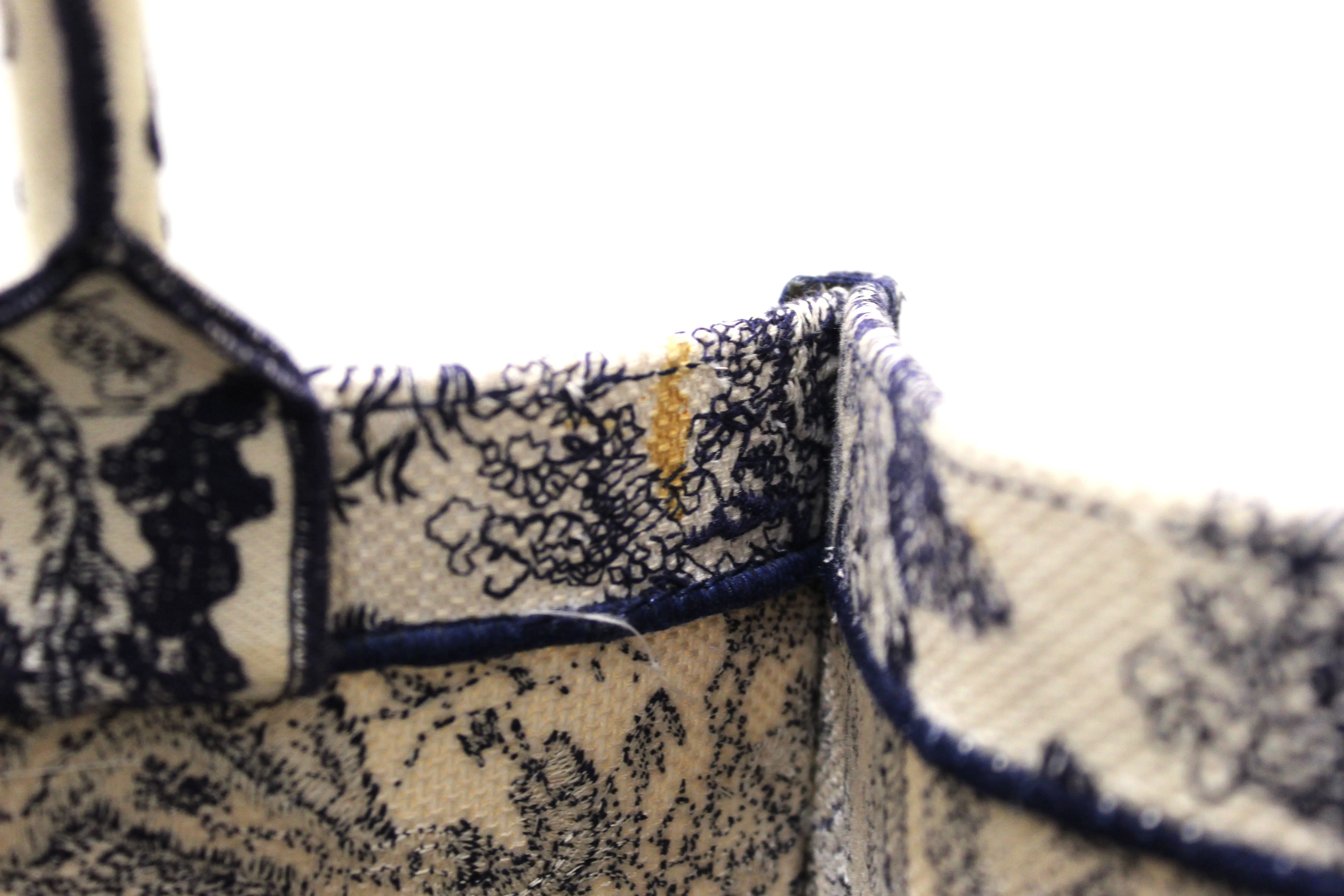 Authentic Christian Dior Blue Toile de Jouy Embroidery Medium Dior Book Tote