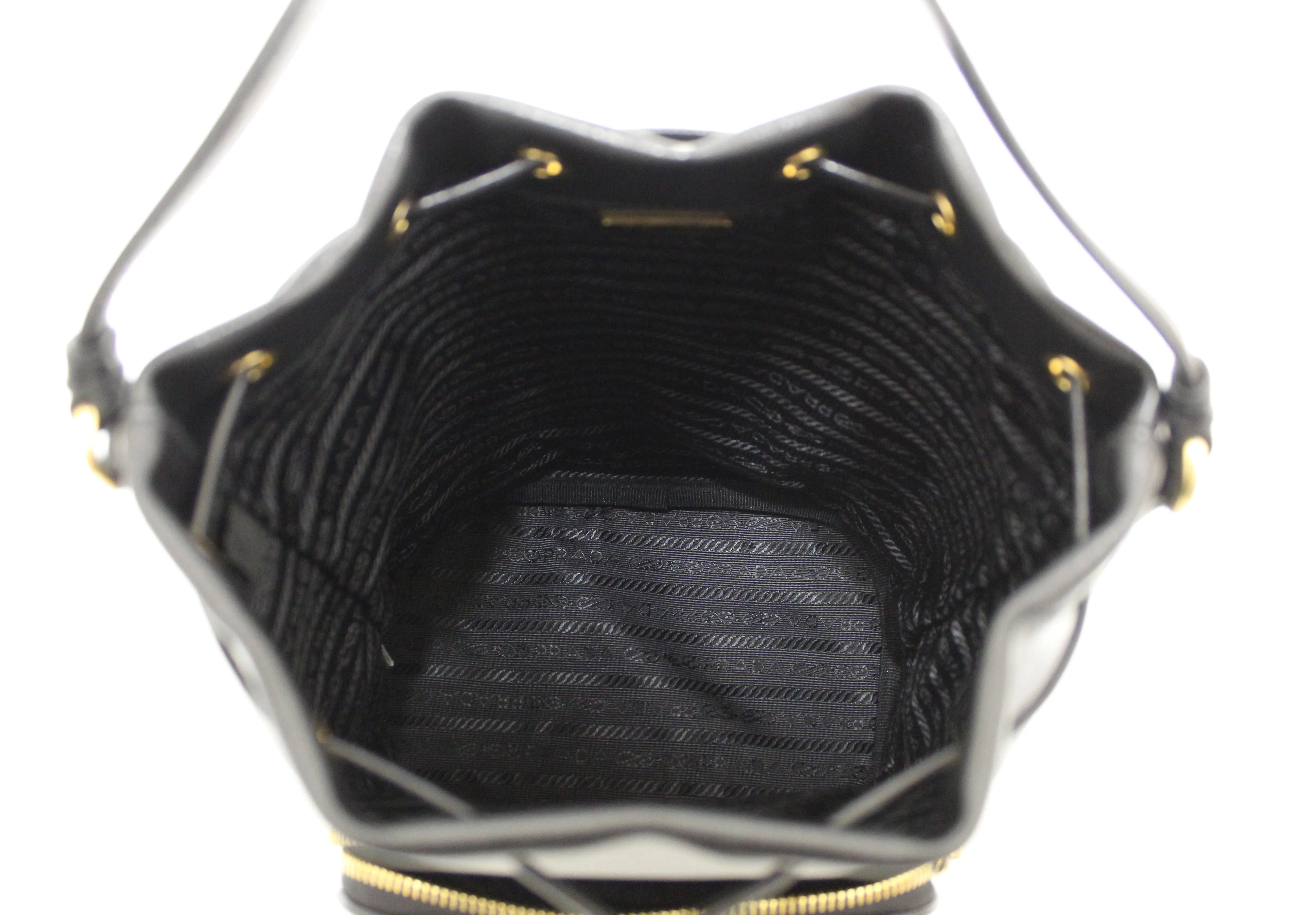 Authentic New Prada Black Calf Leather Duet Drawstring Bucket Messenger Bag 1BH038