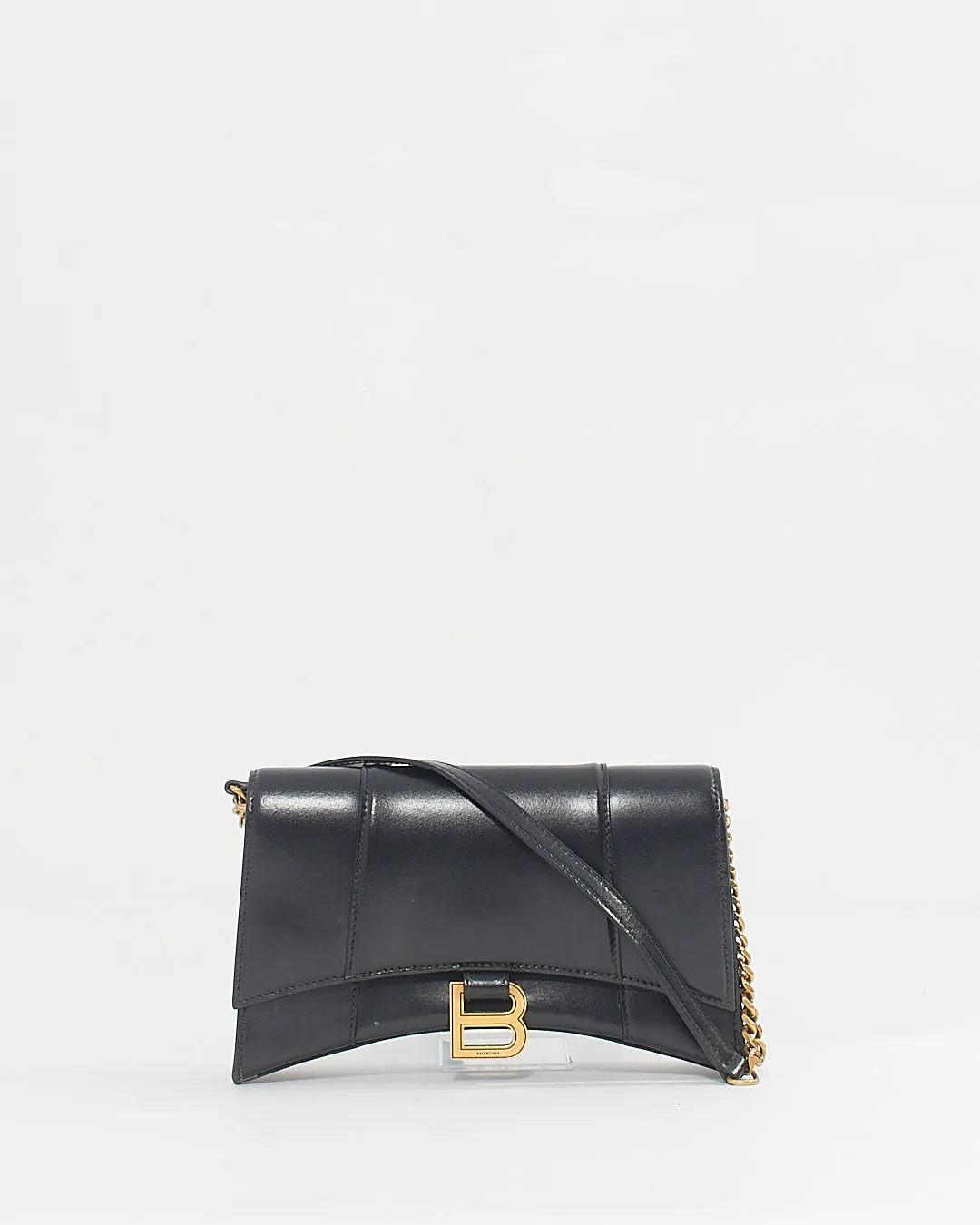 Balenciaga Black Smooth Leather Box Hourglass Wallet on a Chain