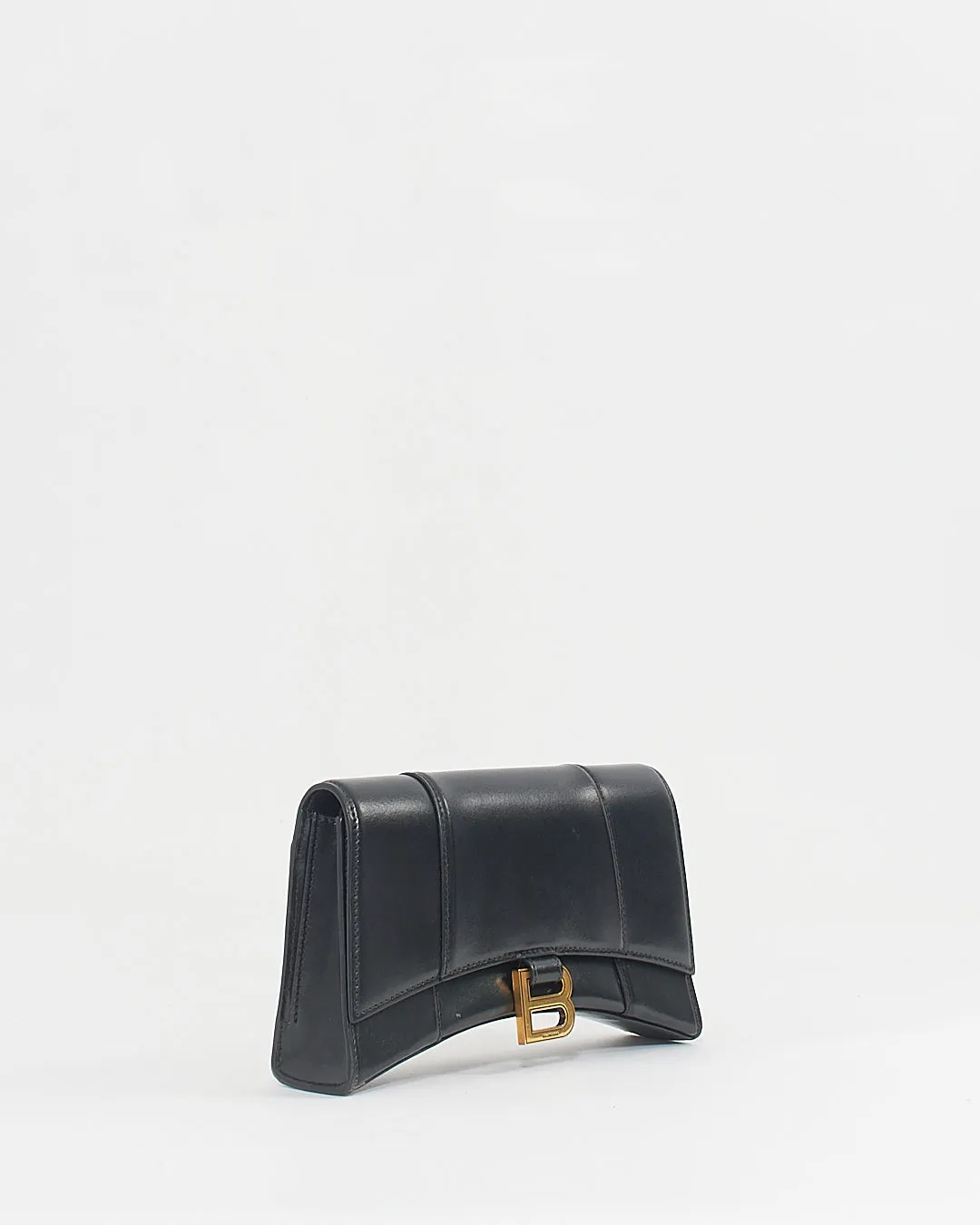 Balenciaga Black Smooth Leather Box Hourglass Wallet on a Chain