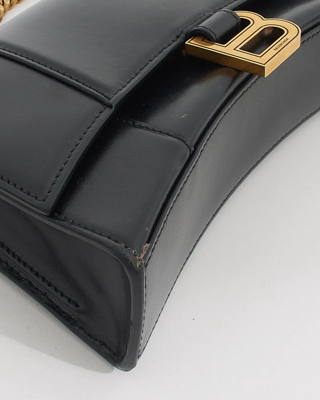 Balenciaga Black Smooth Leather Box Hourglass Wallet on a Chain