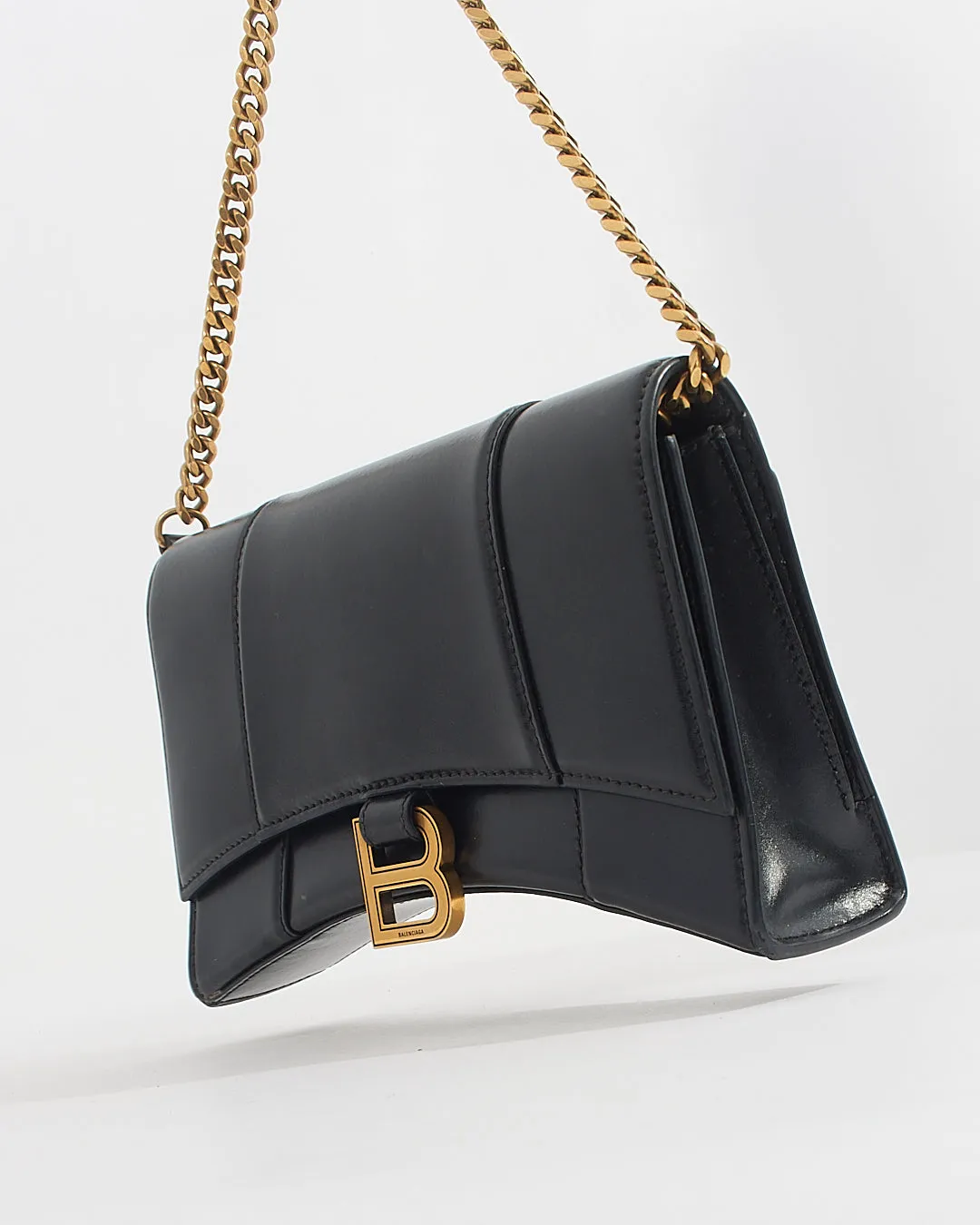 Balenciaga Black Smooth Leather Box Hourglass Wallet on a Chain