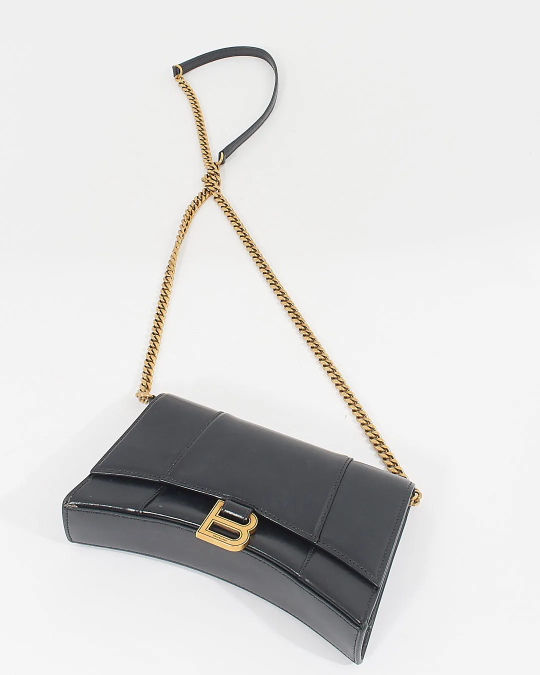 Balenciaga Black Smooth Leather Box Hourglass Wallet on a Chain