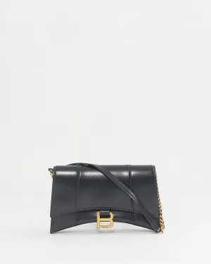 Balenciaga Black Smooth Leather Box Hourglass Wallet on a Chain