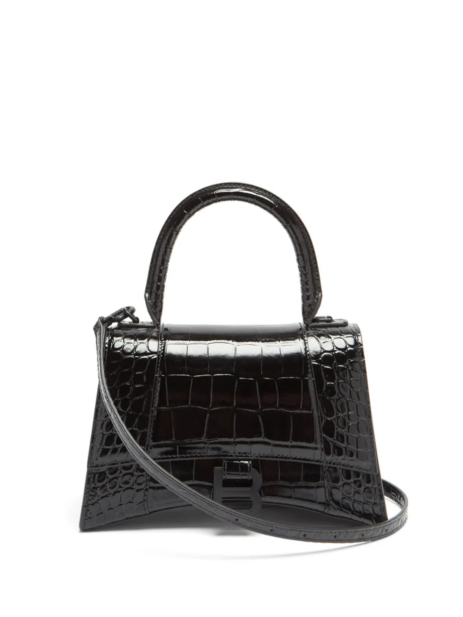 BALENCIAGA HOURGLASS CROC EMBOSSED TOP HANDLE BAG