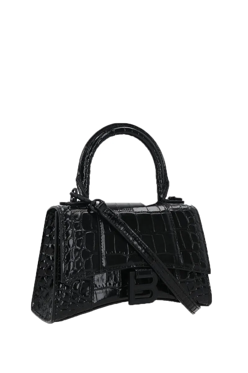 BALENCIAGA Hourglass XS in Croc Embossed Leather