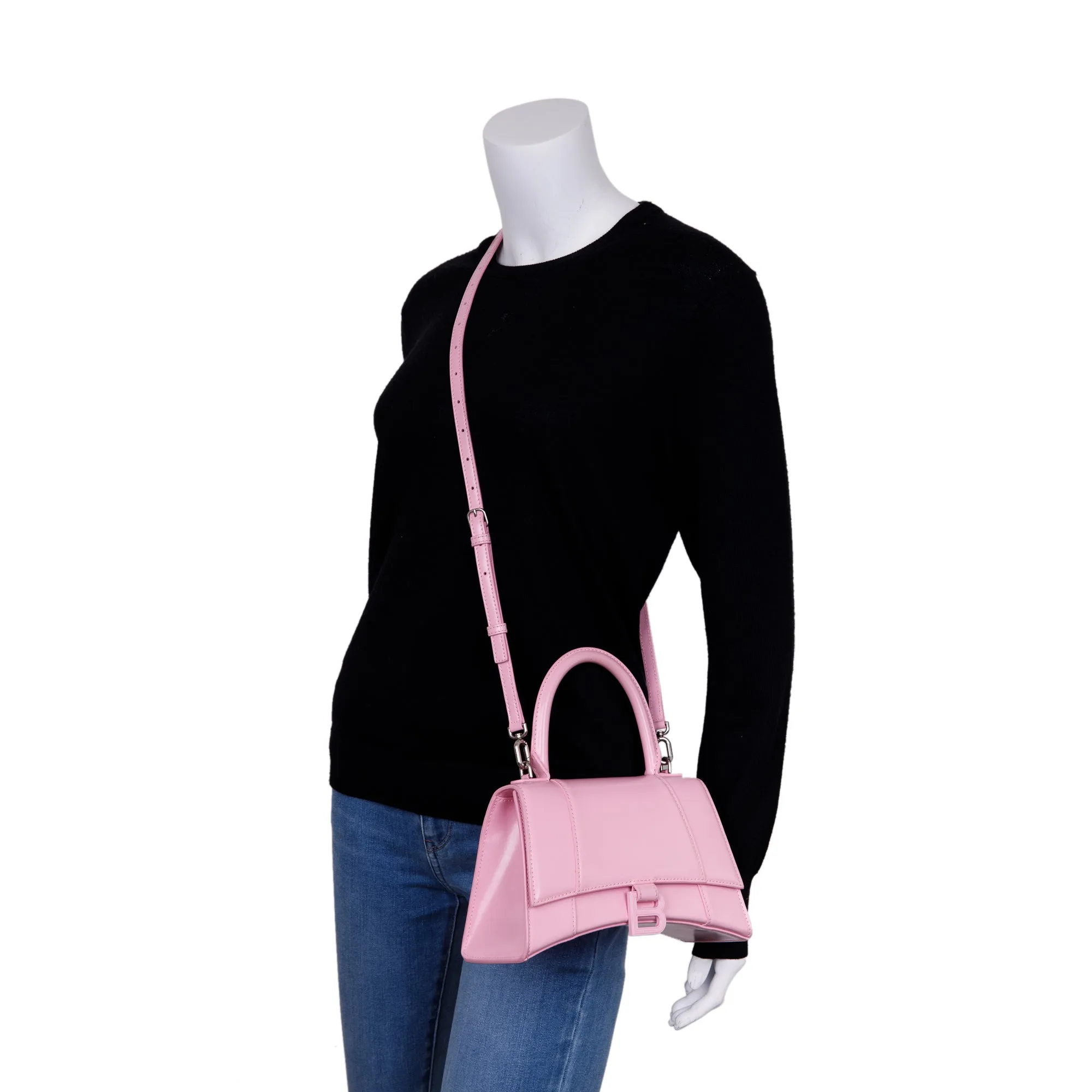 Balenciaga Small Pink Hourglass Top Handle Bag W/ Strap