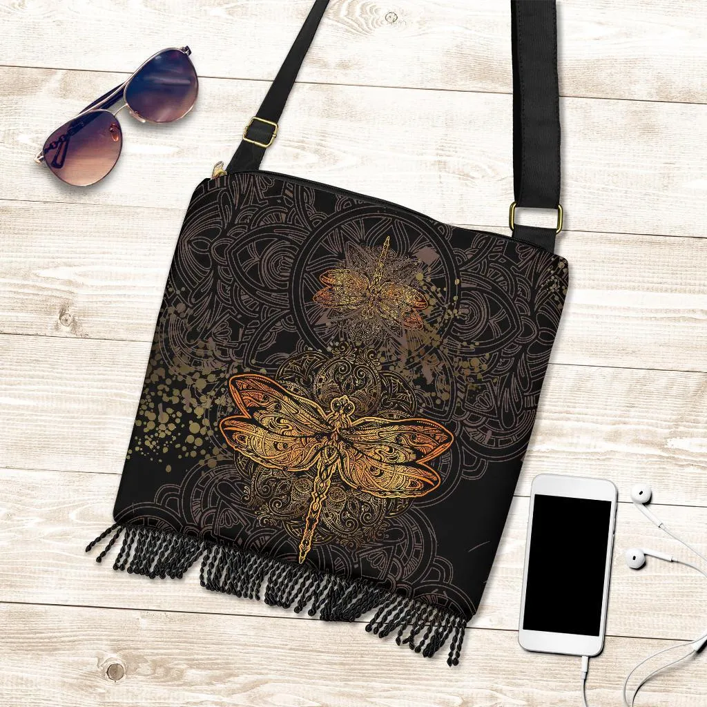 Boho Bag (Canvas) - Dragonfly | Hobo Slouchy Bag Crossbody, Shoulder Bags for Women Hobo, Pattern Hobo Bag, Boho Hobo Bag