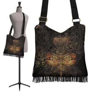 Boho Bag (Canvas) - Dragonfly | Hobo Slouchy Bag Crossbody, Shoulder Bags for Women Hobo, Pattern Hobo Bag, Boho Hobo Bag