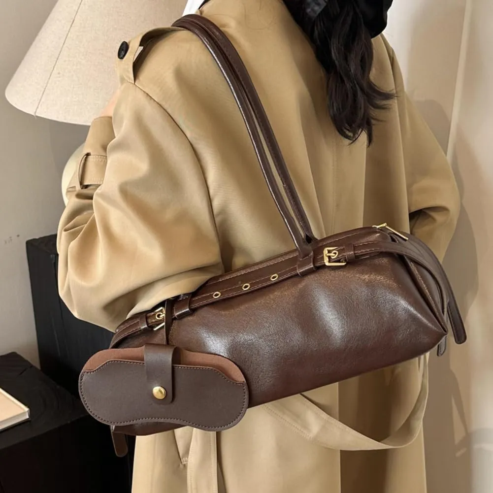 Boston Shoulder Bags for Women Cherry Purse Underarm Bag PU Leather Casual Bowling Bag Purse Retro Tote Bag