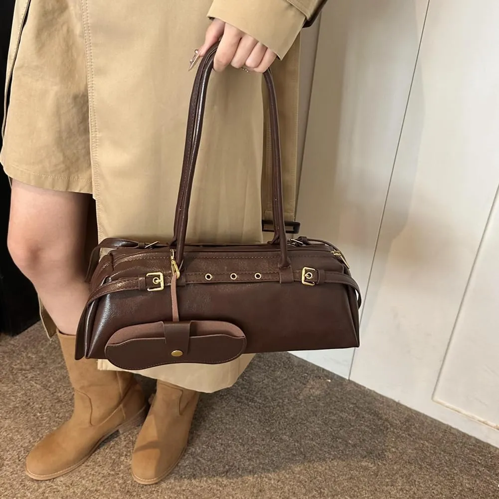 Boston Shoulder Bags for Women Cherry Purse Underarm Bag PU Leather Casual Bowling Bag Purse Retro Tote Bag