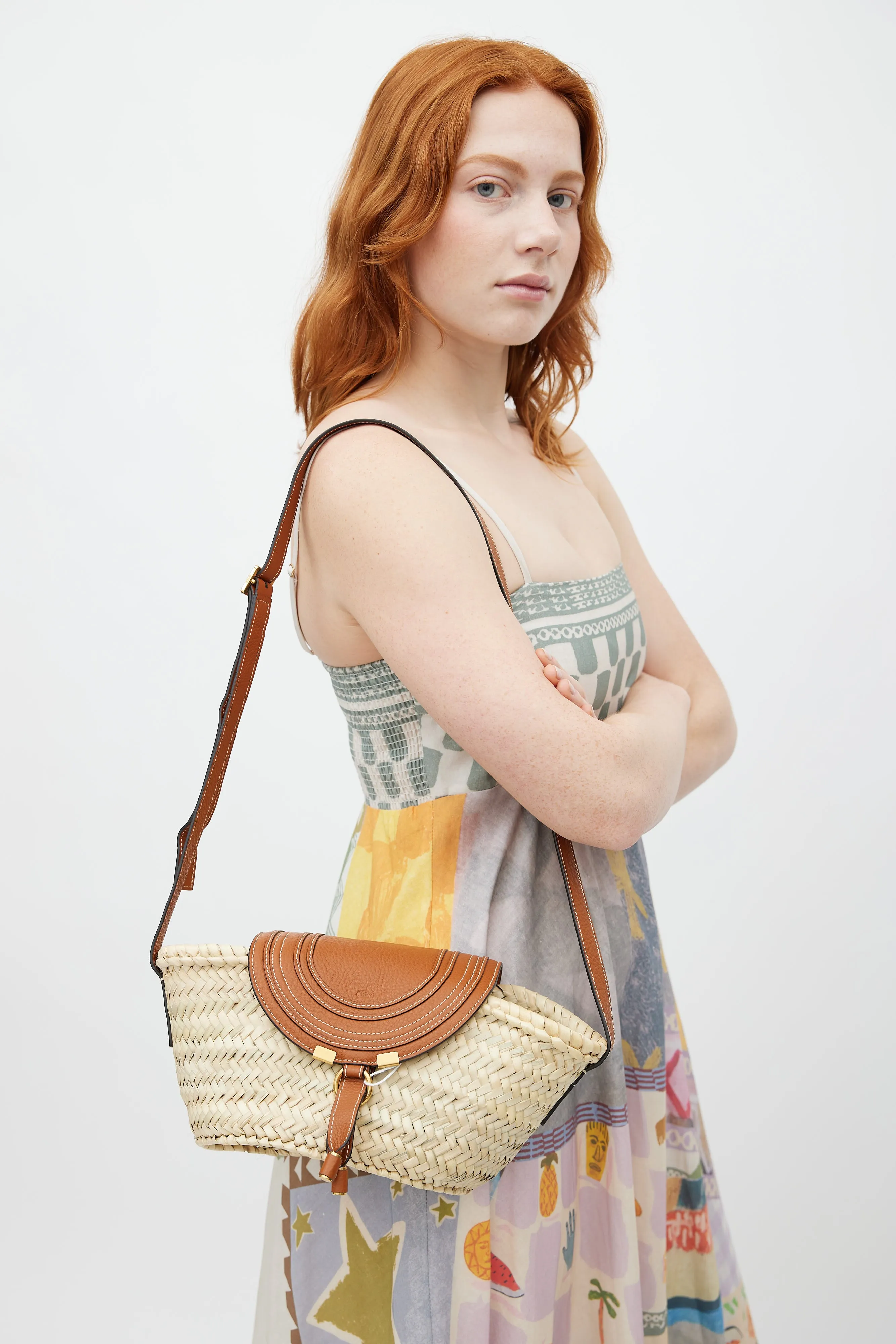 Brown Basket Woven Marcie Shoulder Bag