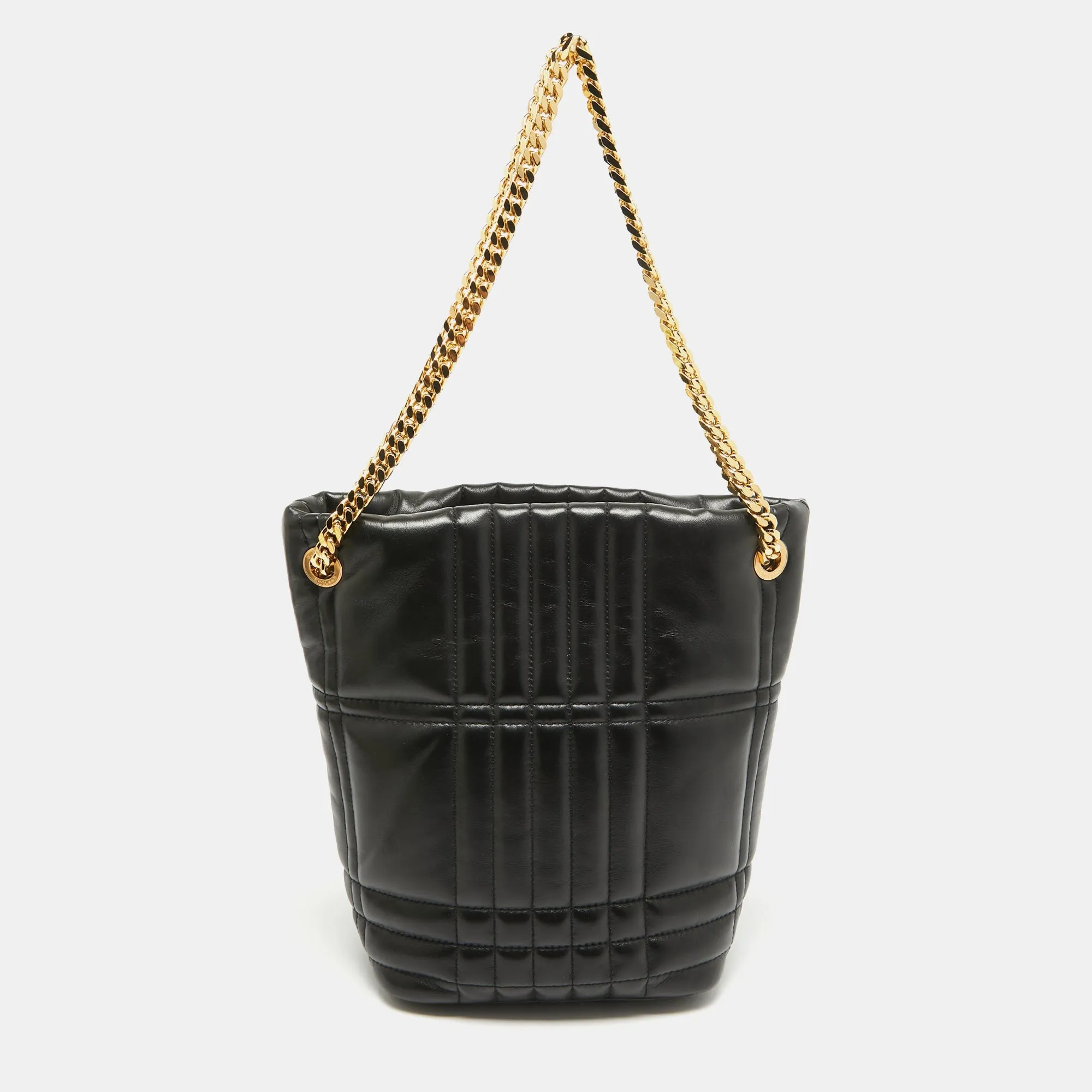 BURBERRY Black Quilted Check Leather Small Lola Bucket Bag