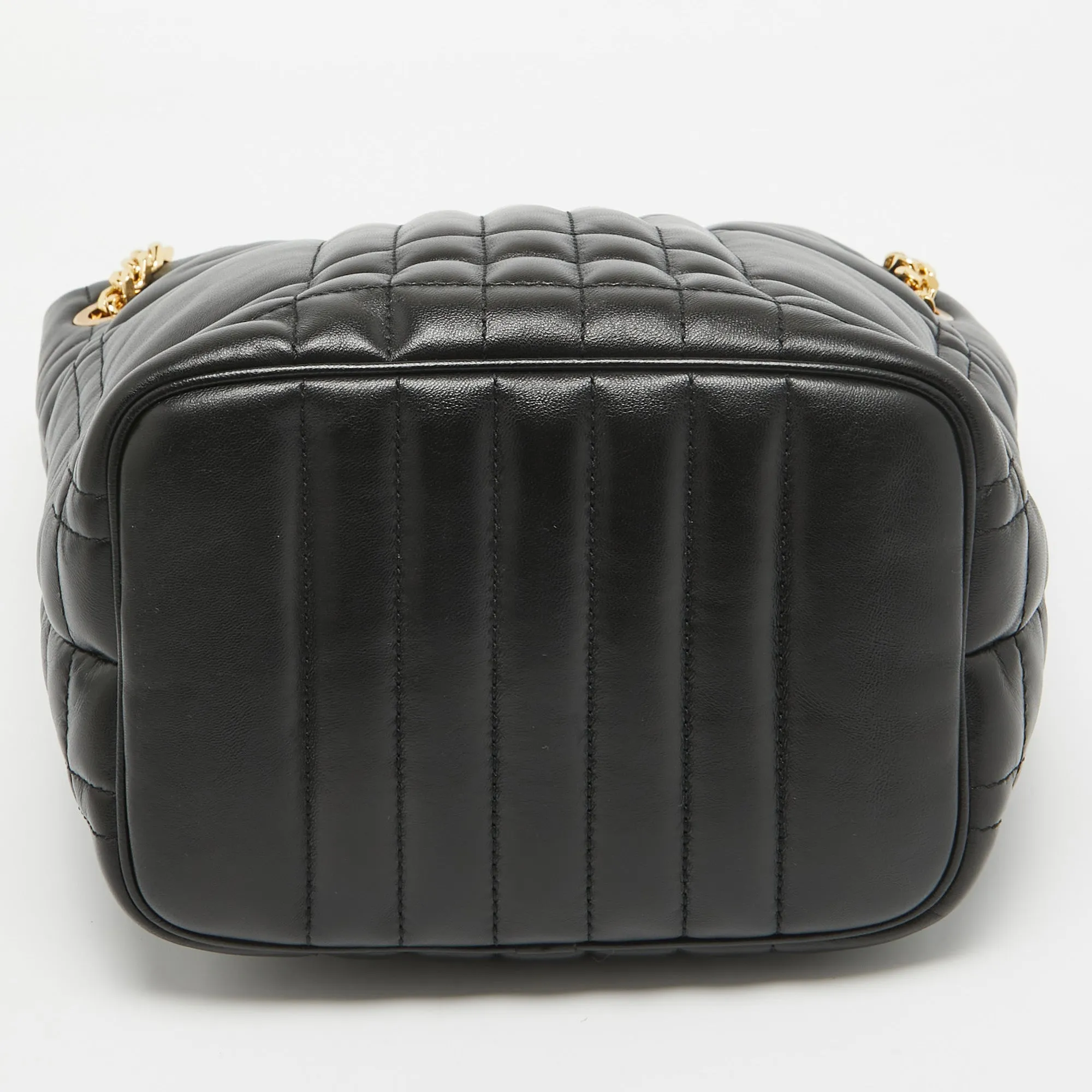 BURBERRY Black Quilted Check Leather Small Lola Bucket Bag
