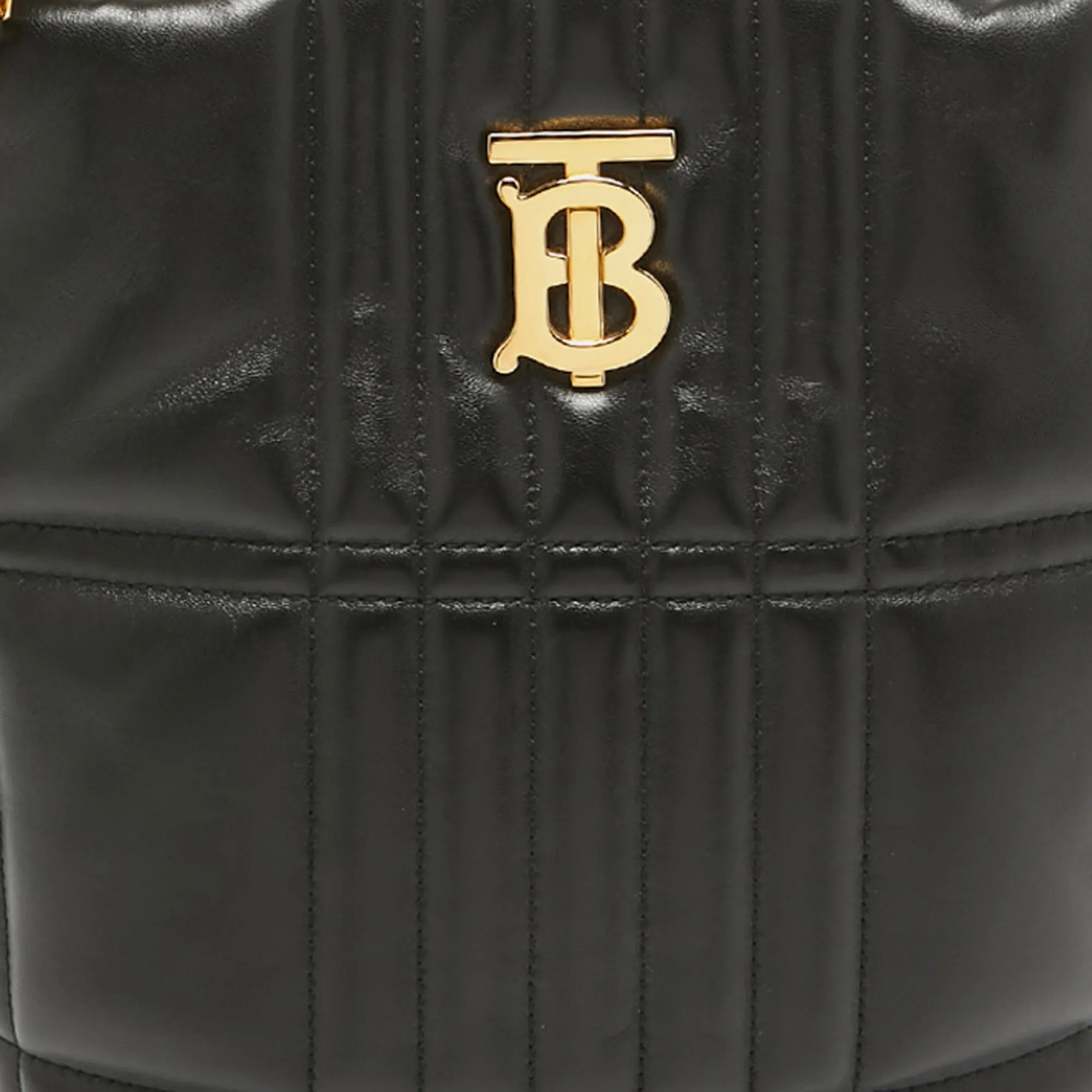 BURBERRY Black Quilted Check Leather Small Lola Bucket Bag