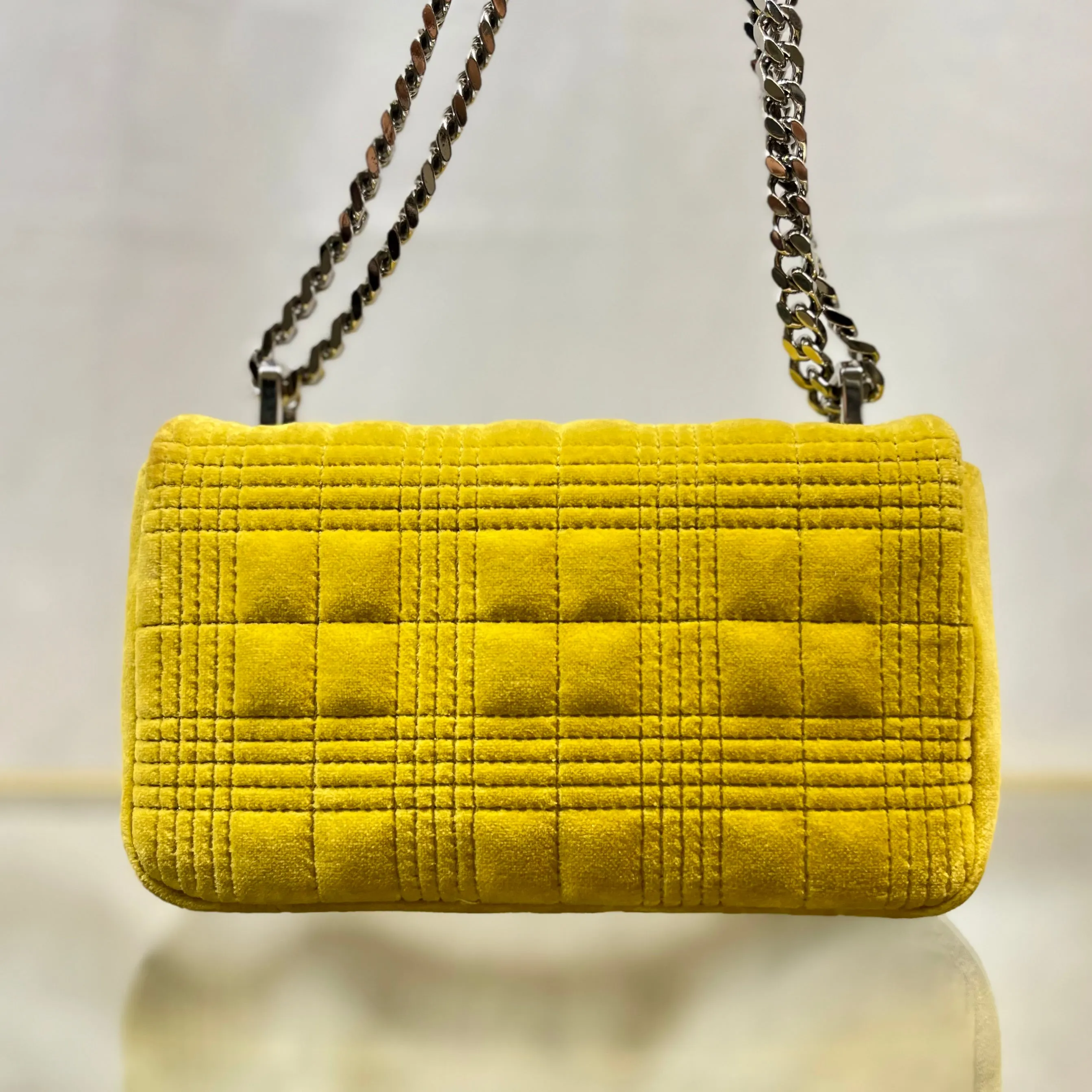 BURBERRY Lola Mini Yellow Velvet Quilted Crossbody Bag