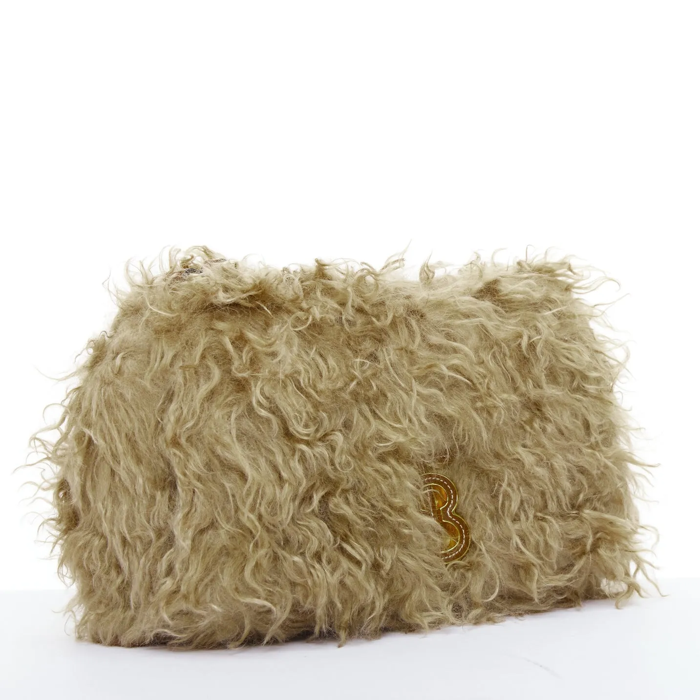 BURBERRY Lola Mohair Limited Edition lamb shearling gold TB crossbody bag
