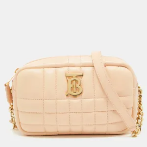 BURBERRY Peach Pink Quilted Leather Mini Lola Camera Bag