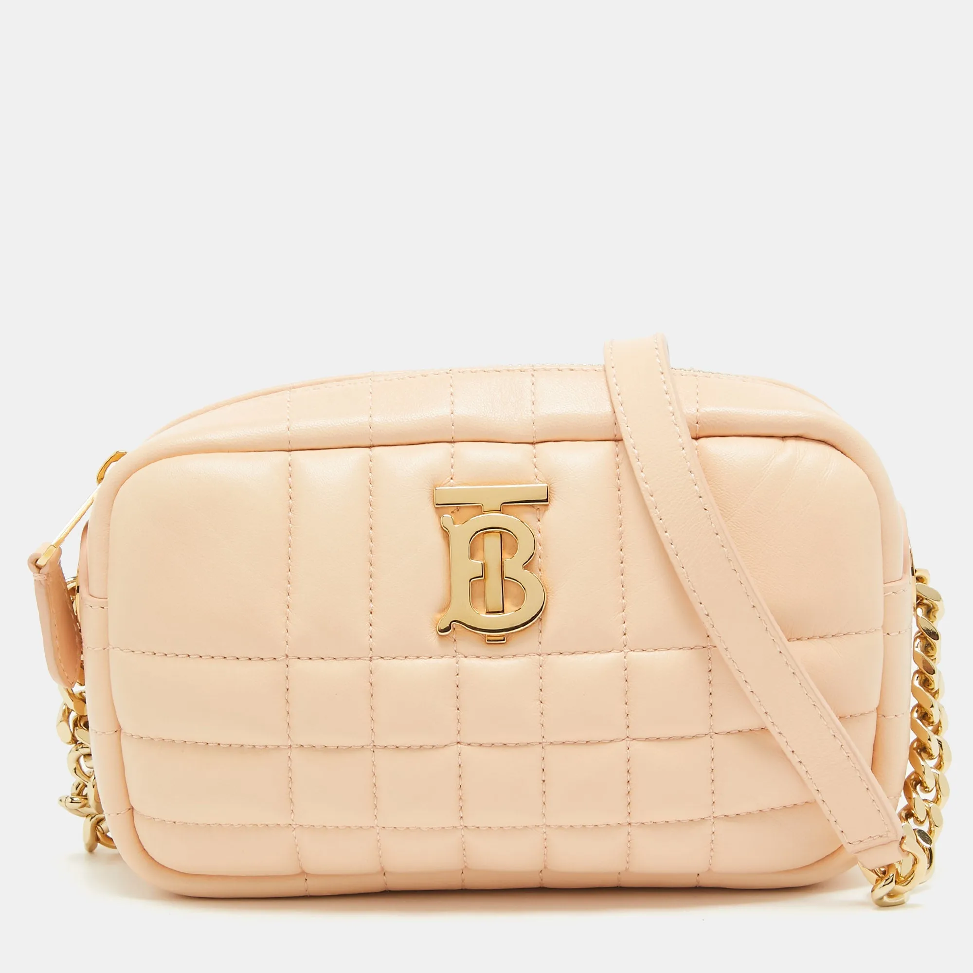 BURBERRY Peach Pink Quilted Leather Mini Lola Camera Bag
