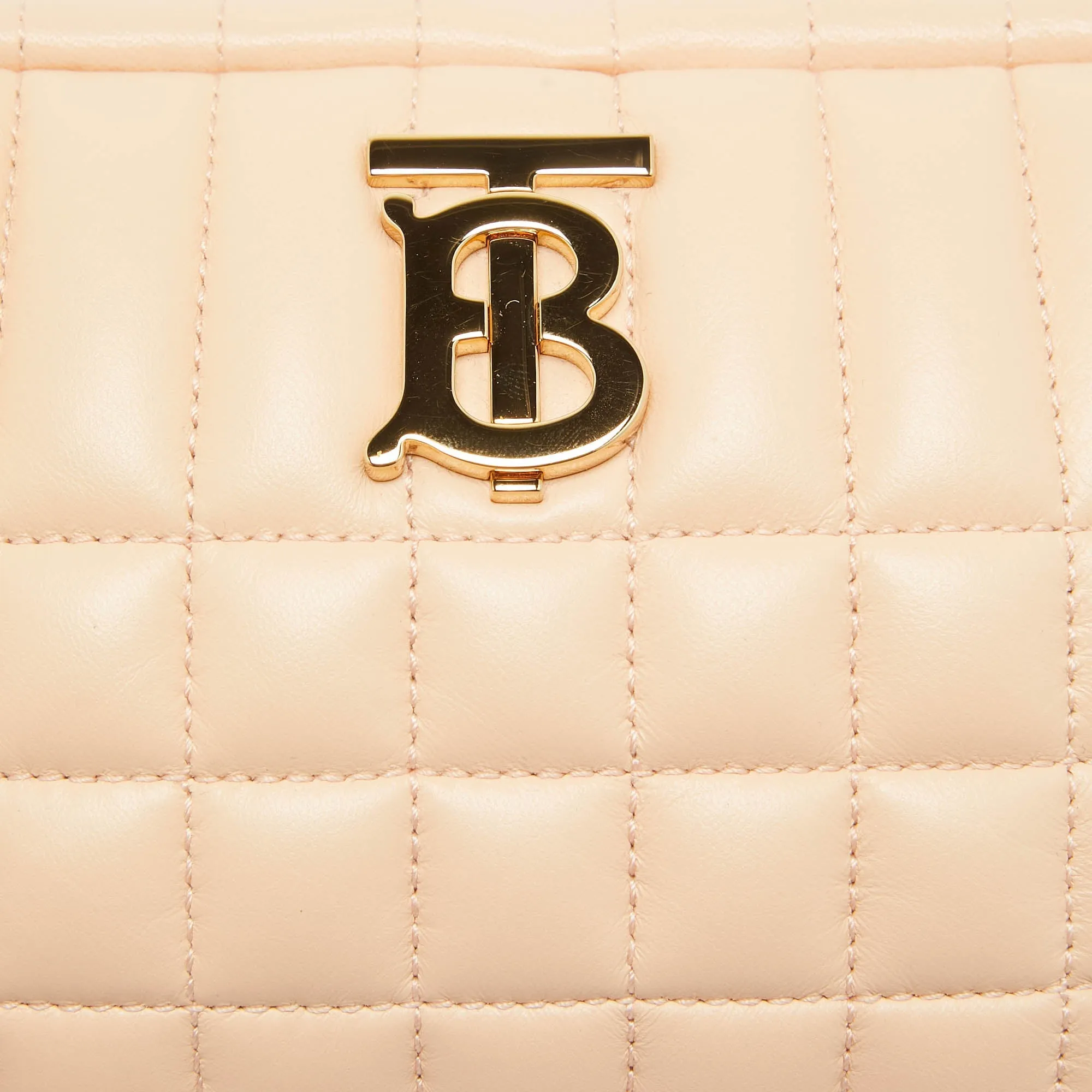 BURBERRY Peach Pink Quilted Leather Mini Lola Camera Bag