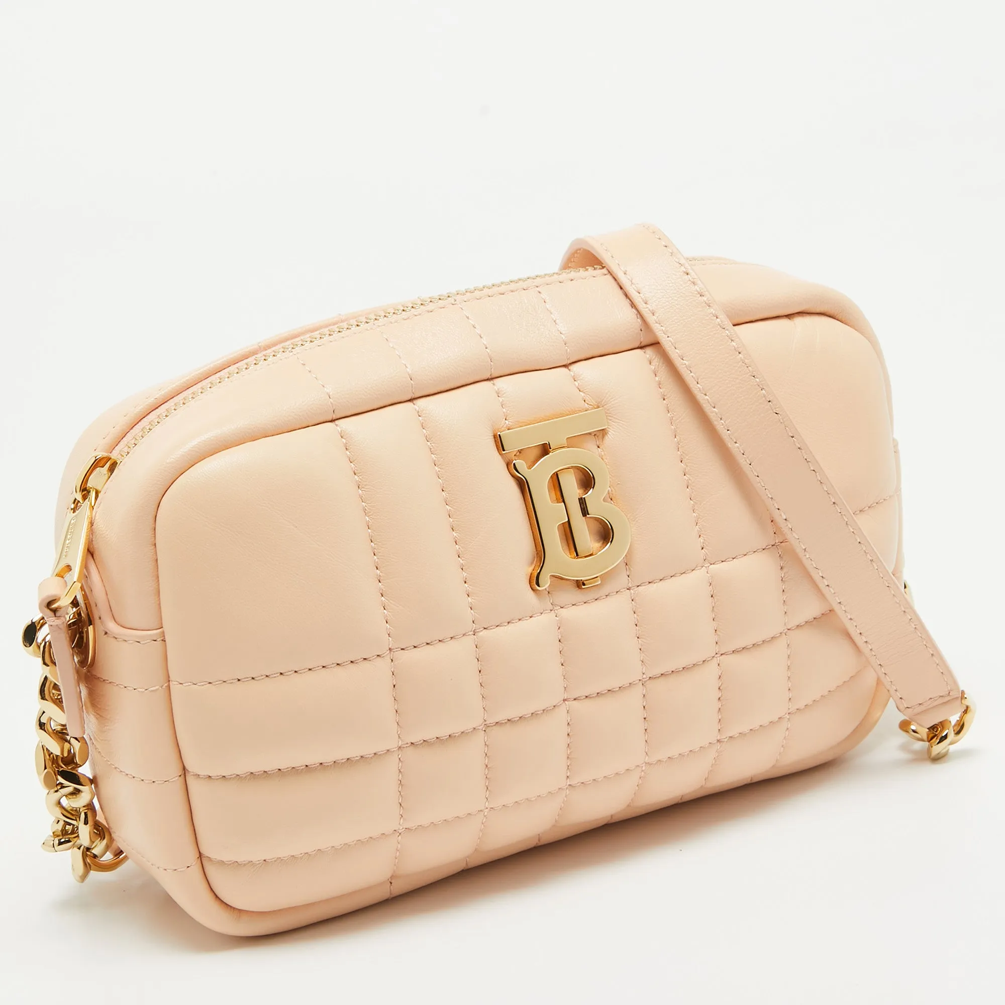 BURBERRY Peach Pink Quilted Leather Mini Lola Camera Bag
