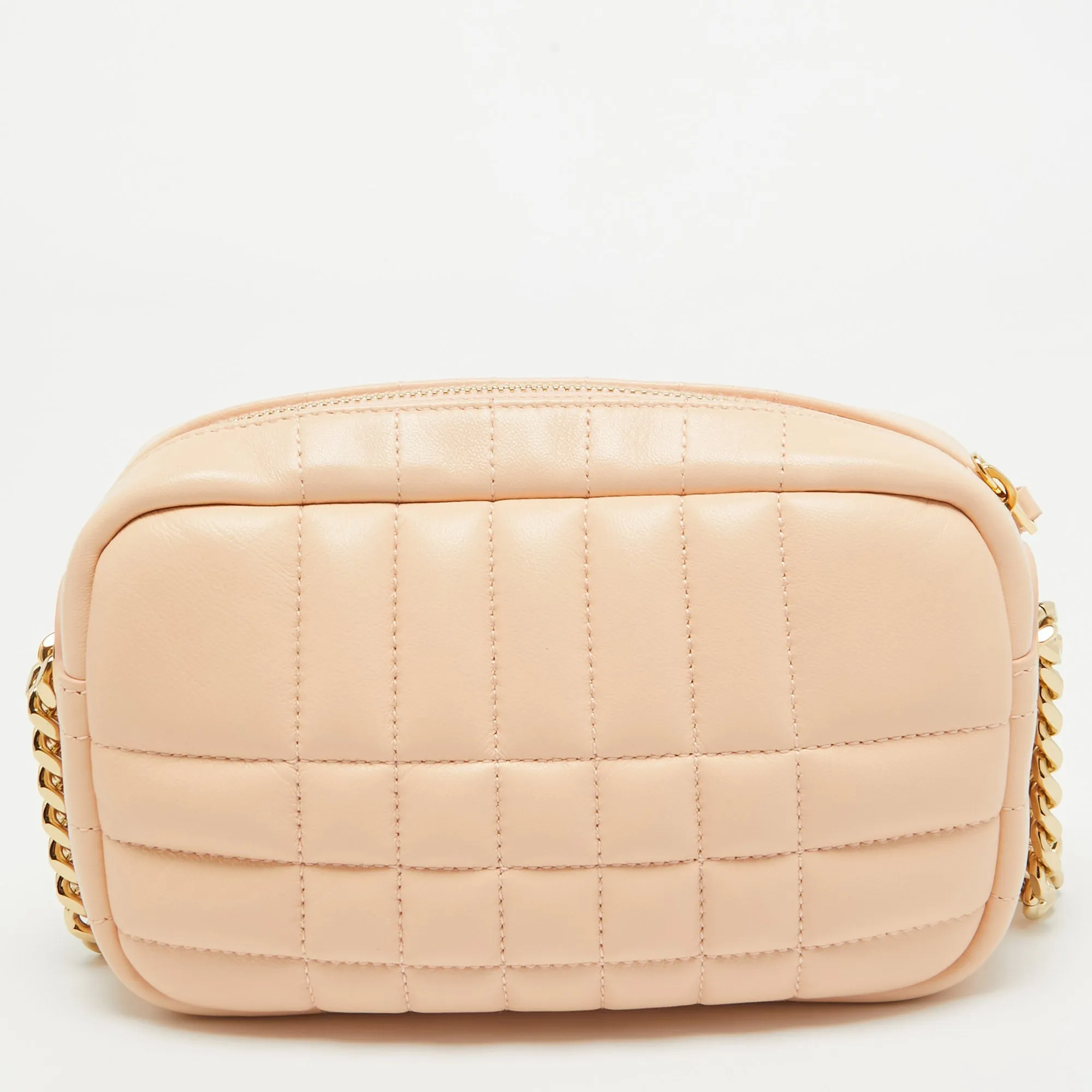 BURBERRY Peach Pink Quilted Leather Mini Lola Camera Bag