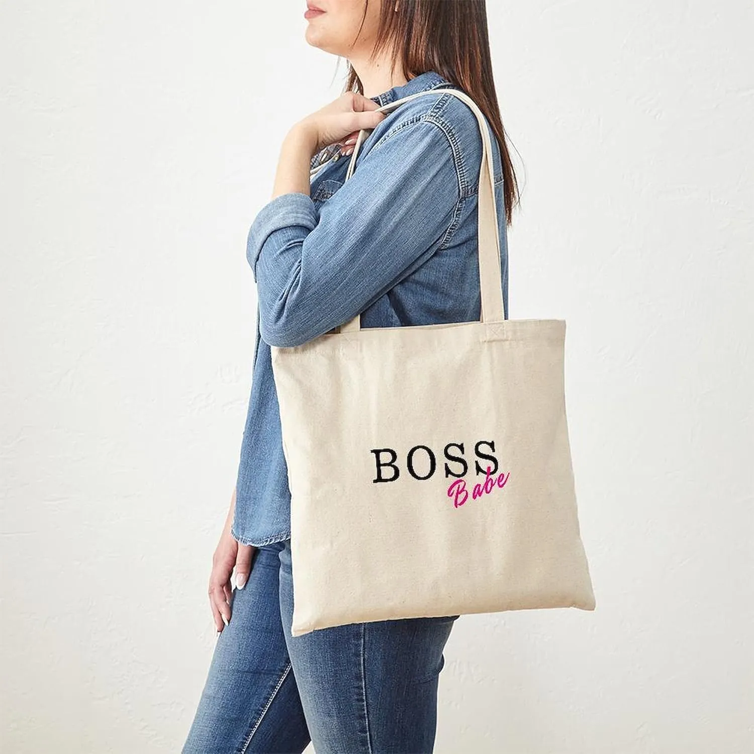 CafePress Boss Babe Black Tote Bag Natural Canvas Tote Bag, Reusable Shopping Bag