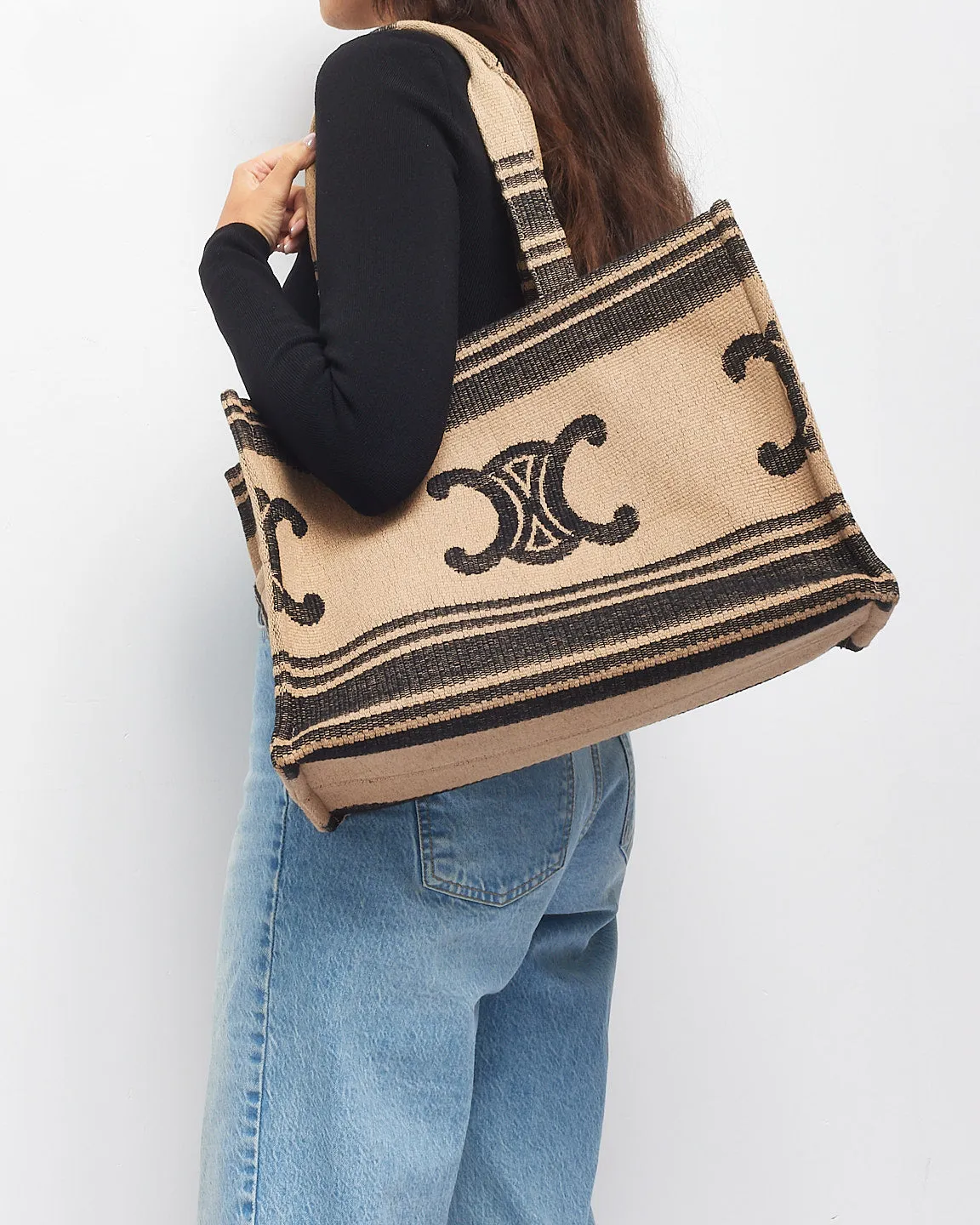 Celine Brown & Black Triomphe Canvas Tote Bag