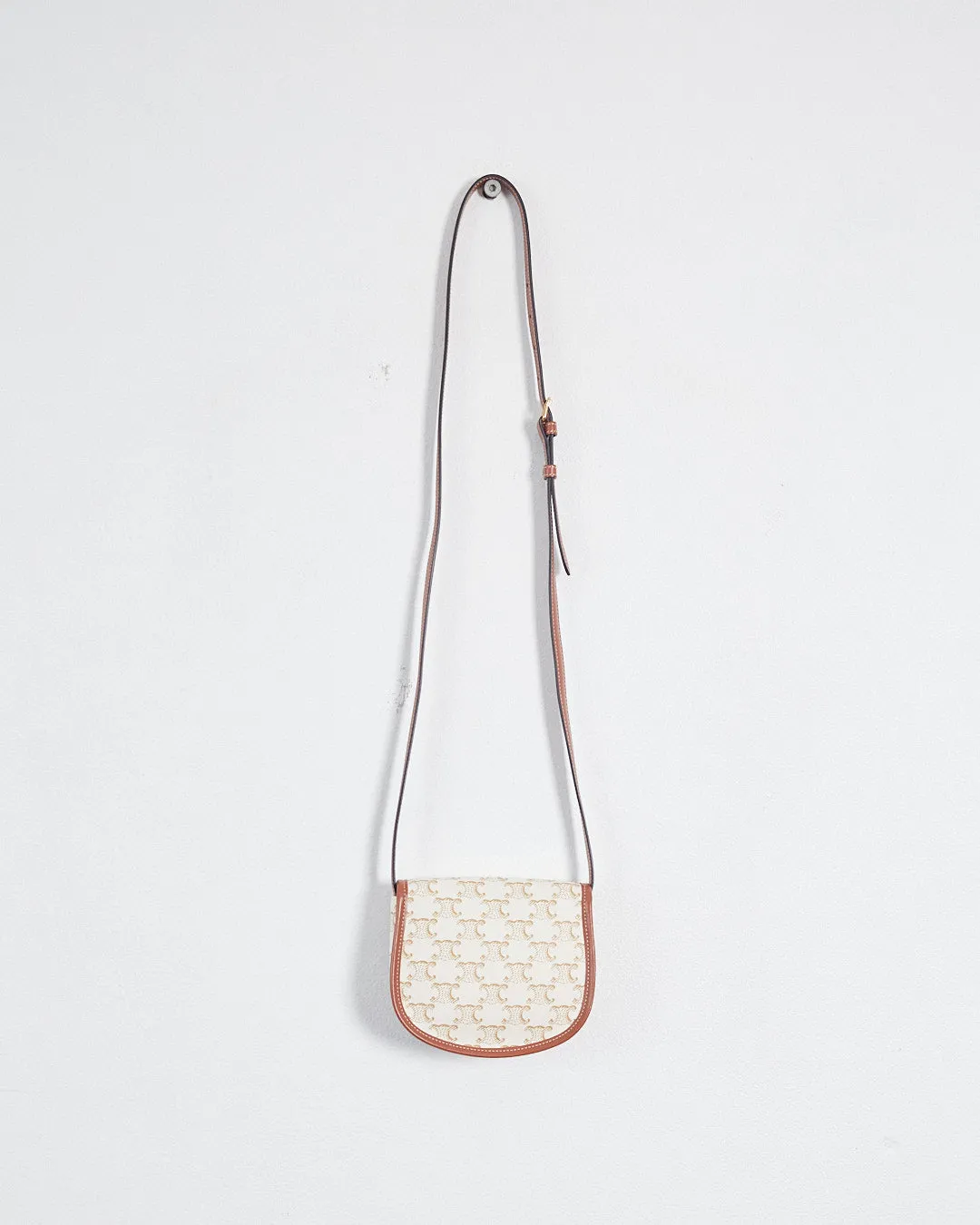 Celine mini 'sac 16 besace' bag in triomphe canvas & leather, white & tan