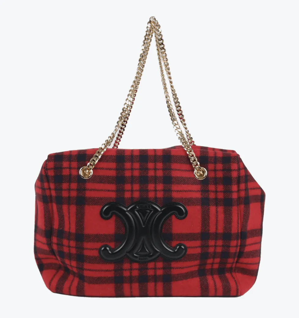 Celine Triomphe Tartan Red / Black Tote Bag 122250972