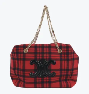 Celine Triomphe Tartan Red / Black Tote Bag 122250972