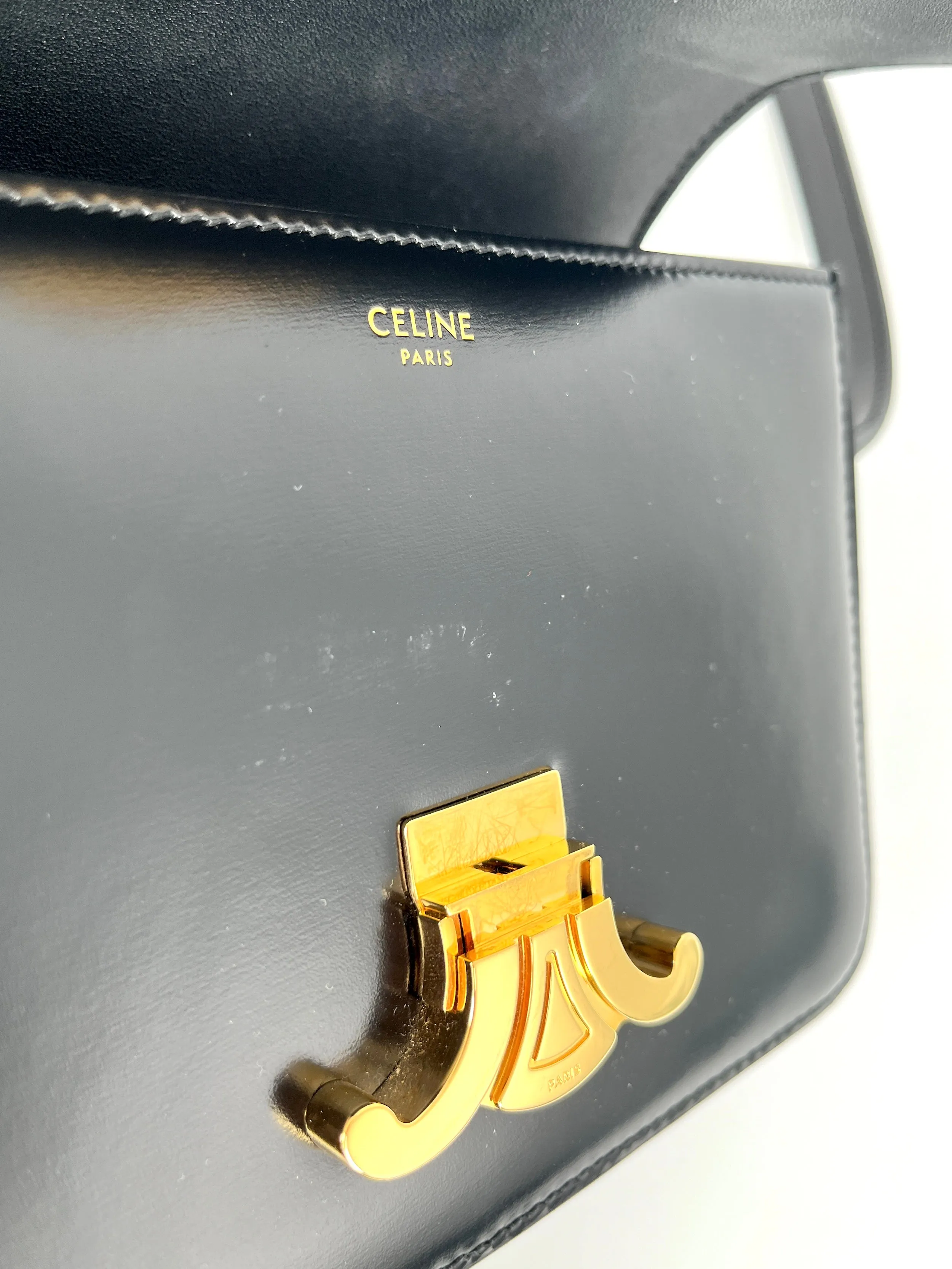 Celine Triomphe Teen Shiny Calfskin Shoulder Crossbody Flap Bag
