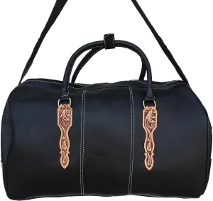CHALLENGER 21" Long Handcrafted Black Tooled Leather Carry-On Travel Weekender Duffle Bag 18RT05